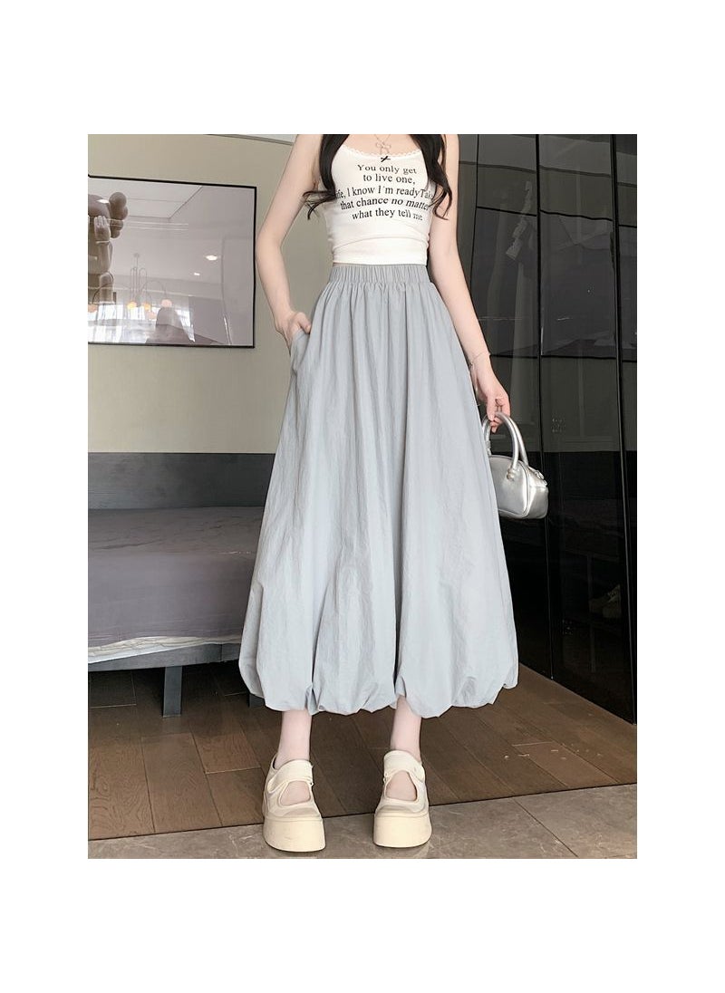 2024 Summer Puff Skirt High Waist Slim A-Line Light gray