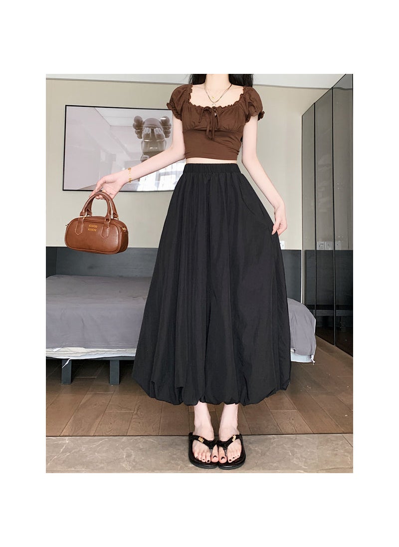 2024 Summer Puff Skirt High Waist Slim A-Line Black