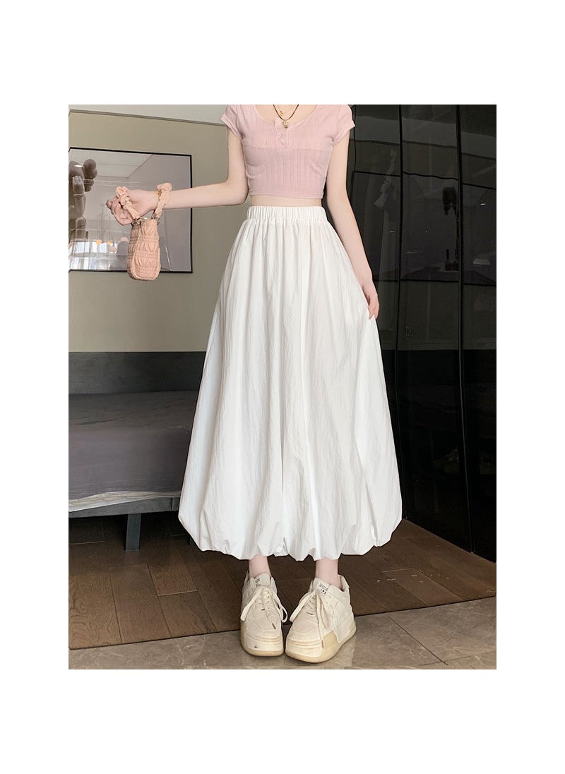 2024 Summer Puff Skirt High Waist Slim A-Line White