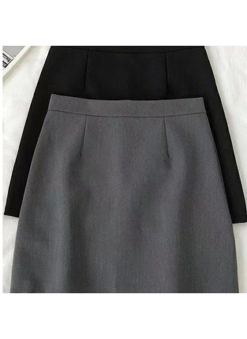 High Waist A-Line Skirt Summer Slimming Plus Size Grey