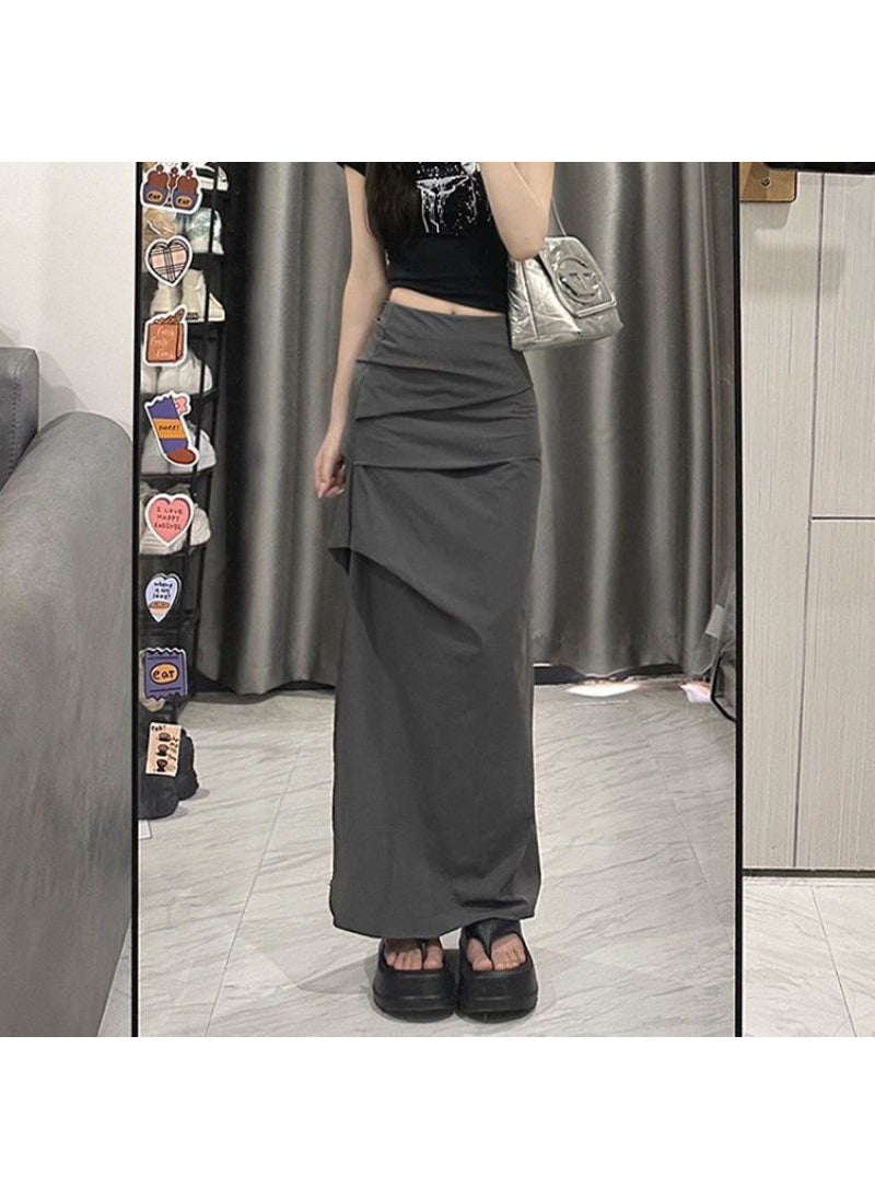 Womens Casual Chic Skirt Summer High Waist Slimming Mid-Length Grey-Summer New/Direct Rush