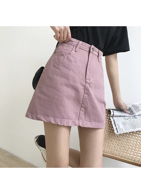 Summer Korean High-Waist Slim A-Line Skirt Black