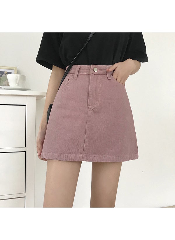 Summer Korean High-Waist Slim A-Line Skirt Black