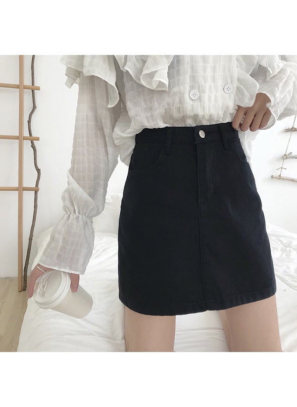 Summer Korean High-Waist Slim A-Line Skirt Black