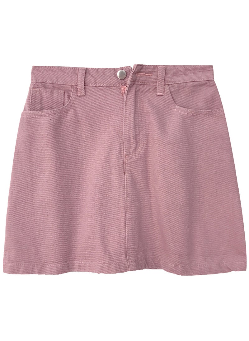 Summer Korean High-Waist Slim A-Line Skirt Pink