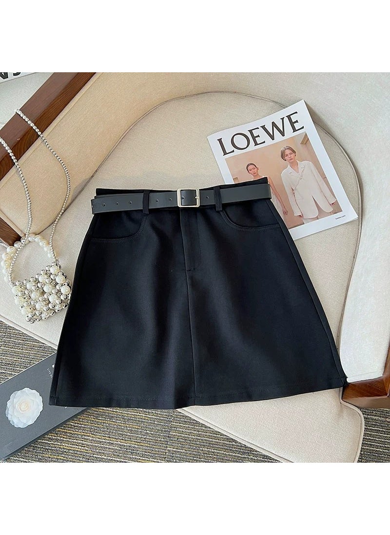 High-Waist Slim-Fit Versatile Grey Petite Pencil Skirt Summer 2024 Black