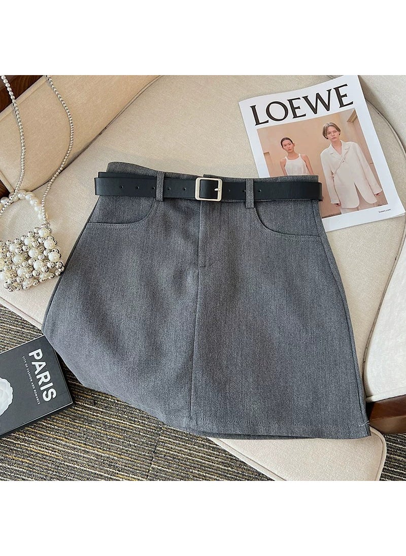 High-Waist Slim-Fit Versatile Grey Petite Pencil Skirt Summer 2024 Grey