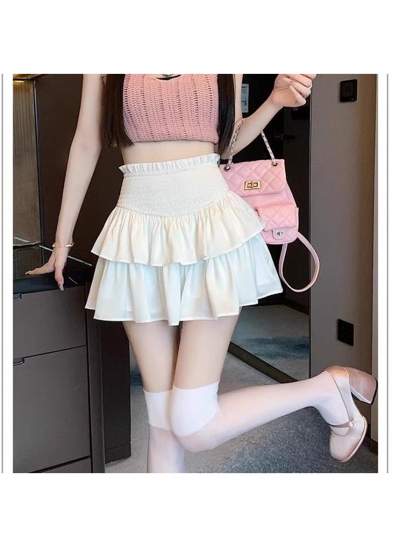 Chiffon Tutu Skirt High Waist Slimming Summer Skirt White cake skirt