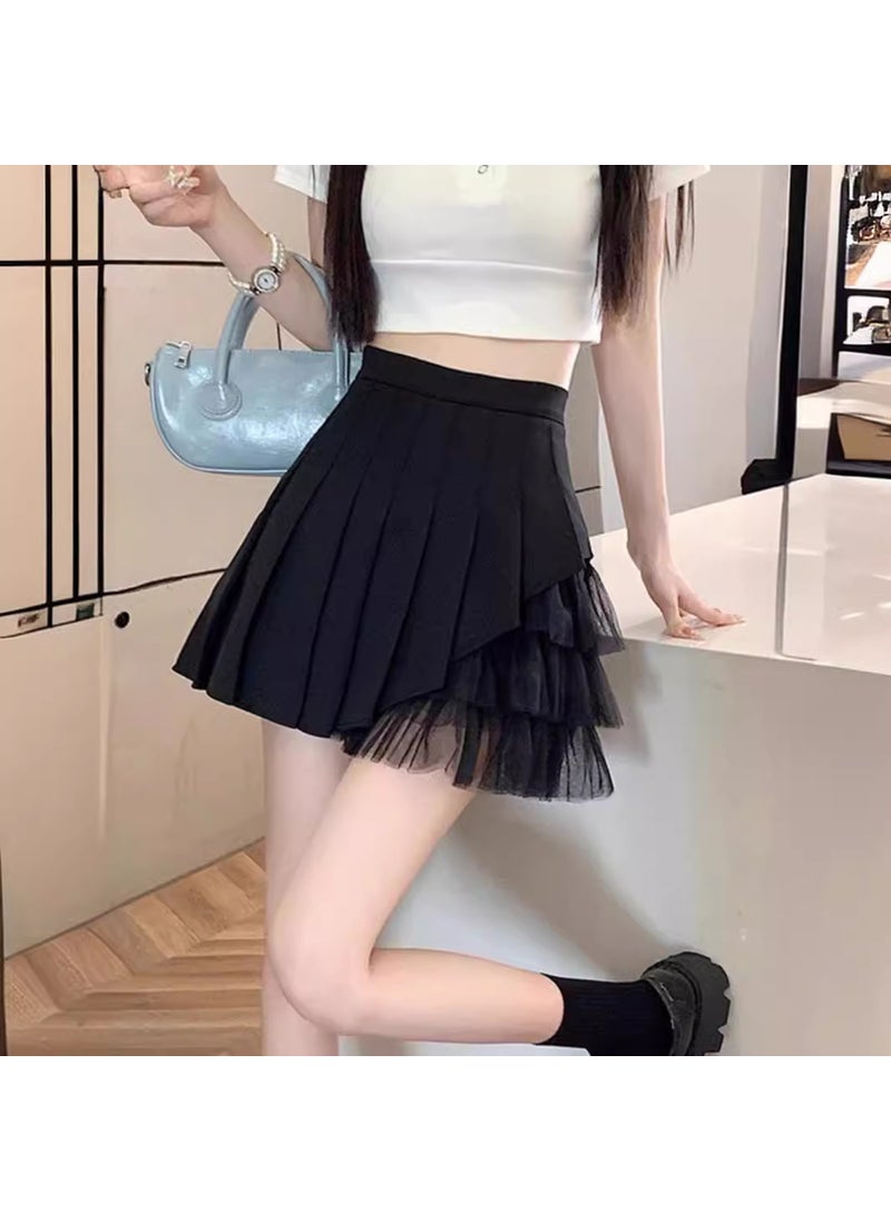 Pleated Skirt for Petite Women Slimming A-Line Mini Black