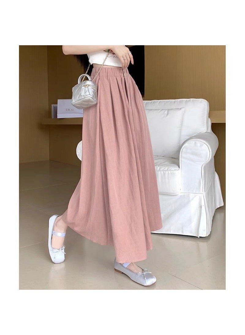 Summer Pleated A-Line Midi Skirt for Women Lotus root pink [fabric]