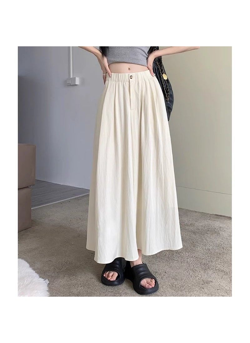 Summer Pleated A-Line Midi Skirt for Women Apricot [fabric]