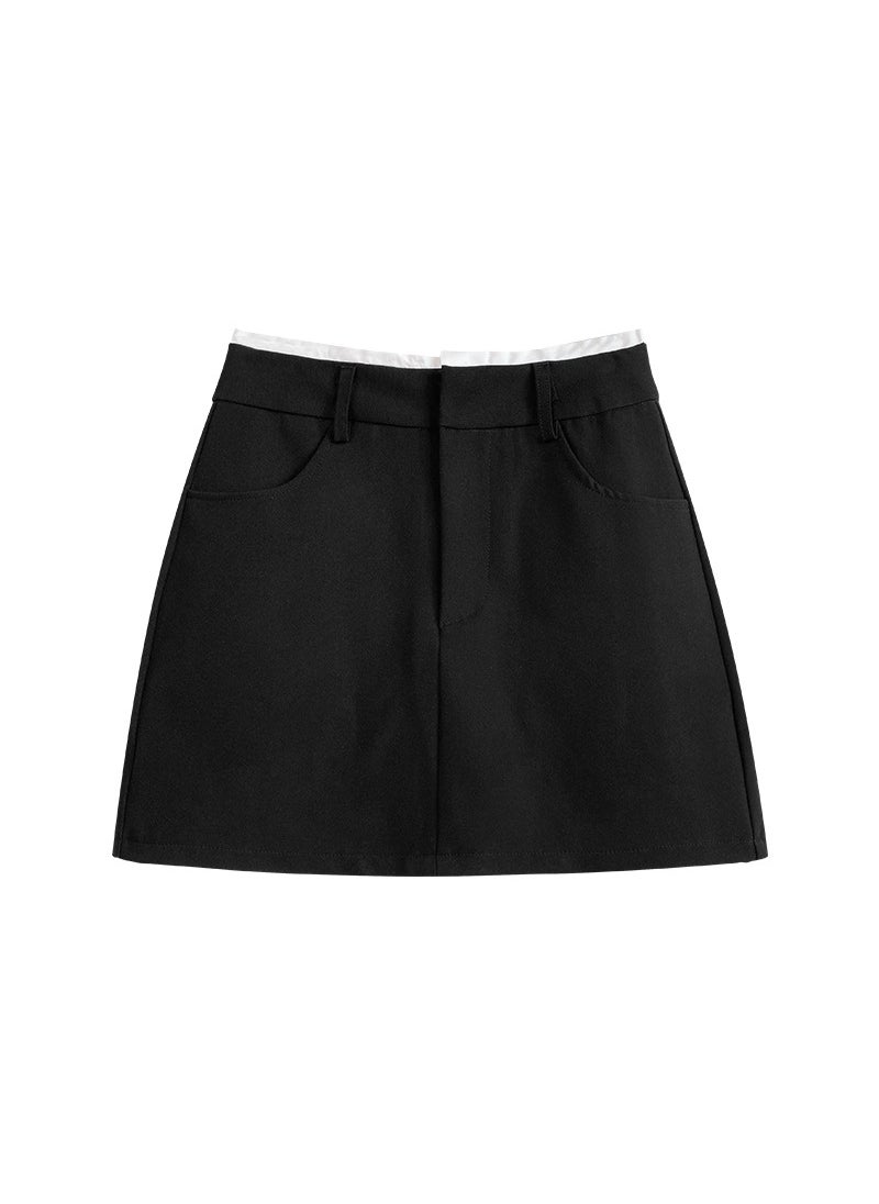 Vintage A-Line Skirt Contrast Waist Women black