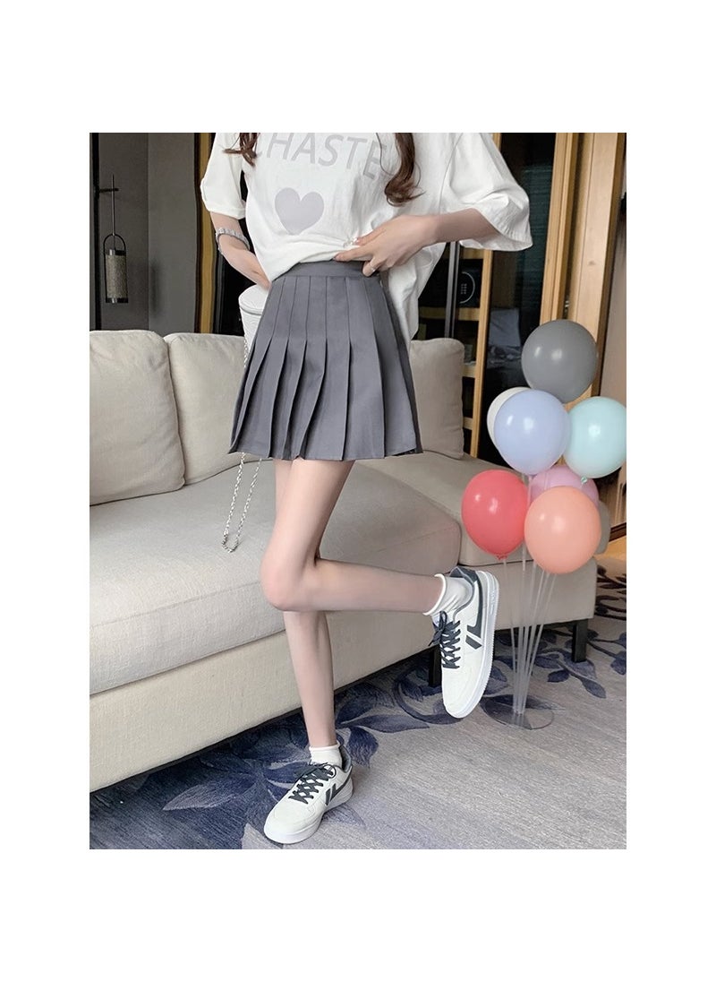 Summer High-Waist Pleated Mini Skirt Gray (with lining)