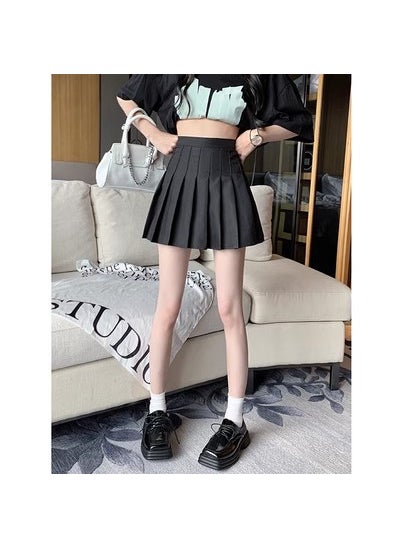 Summer High-Waist Pleated Mini Skirt Black (with lining)