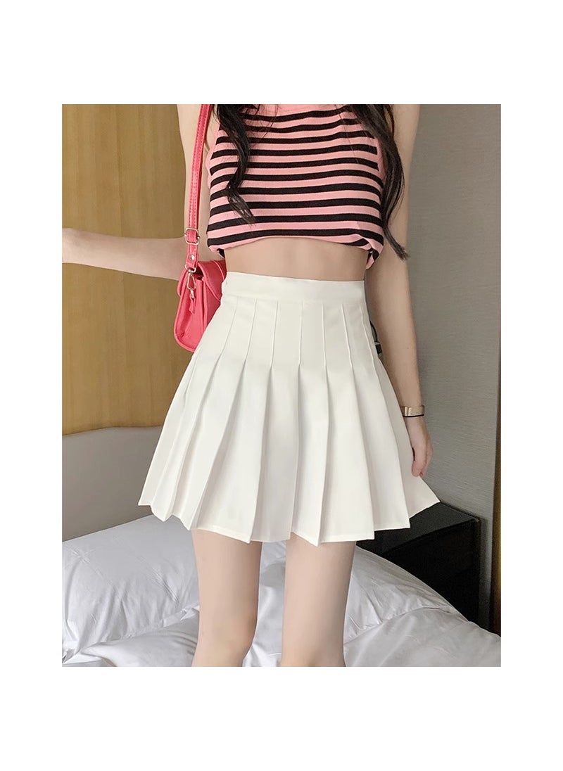 Summer High-Waist Pleated Mini Skirt White (with lining)