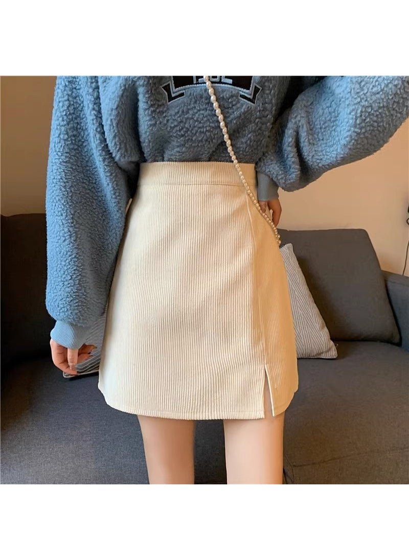 High-Waist Corduroy Skirt Plus-Size Autumn Winter apricot