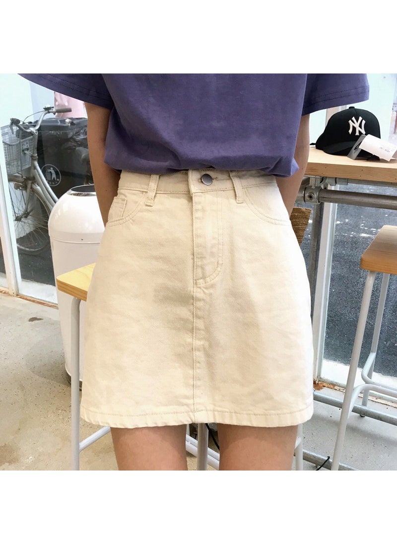 Denim Skater Skirt for Students apricot