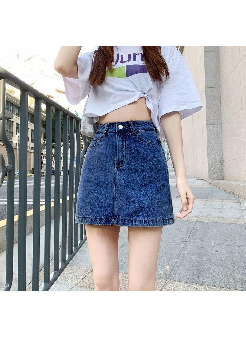 Denim Skater Skirt for Students dark blue