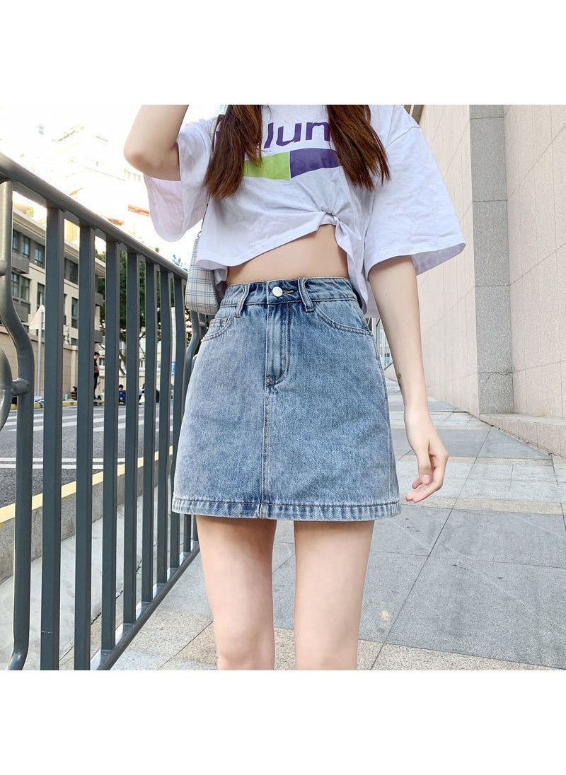 Denim Skater Skirt for Students light blue