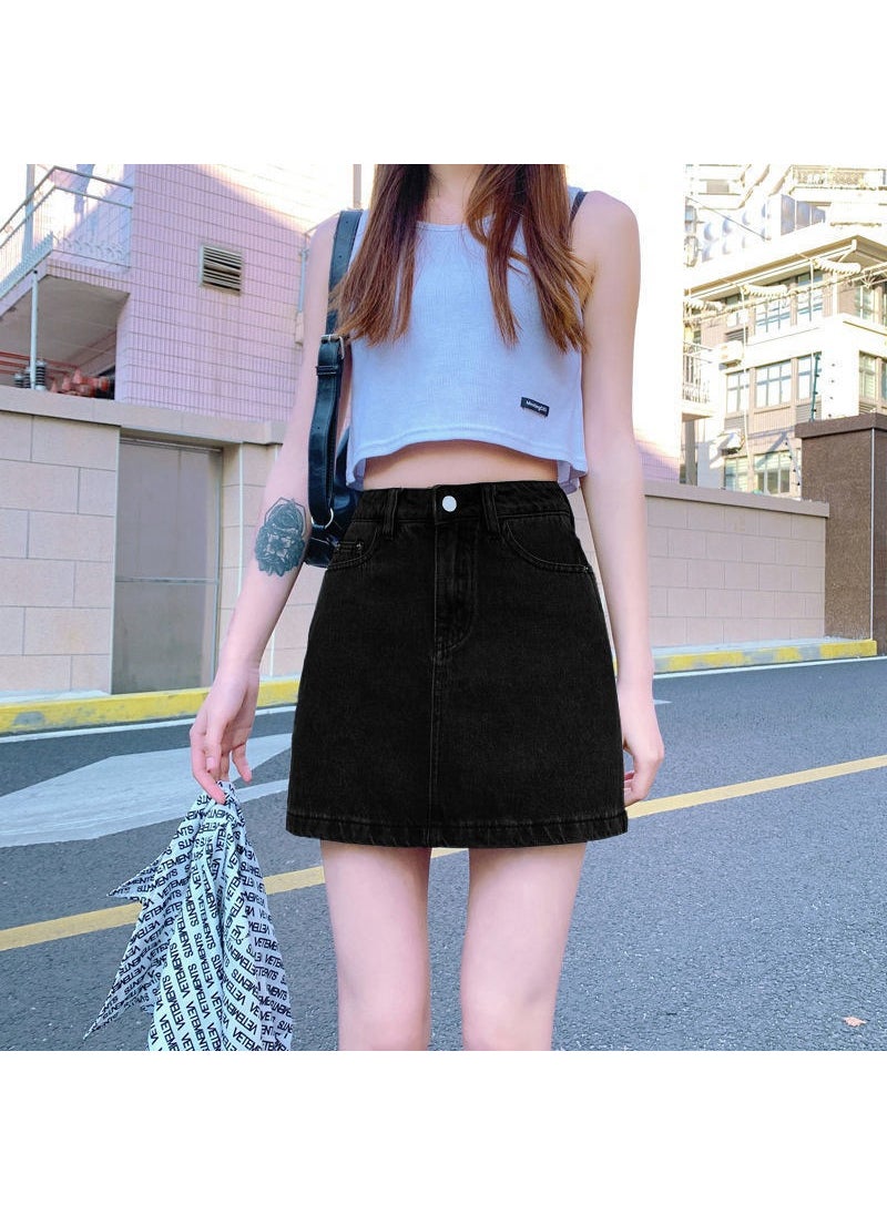 Denim Skater Skirt for Students black