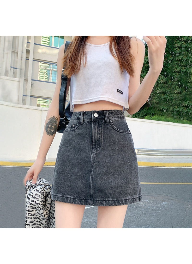 Denim Skater Skirt for Students black gray