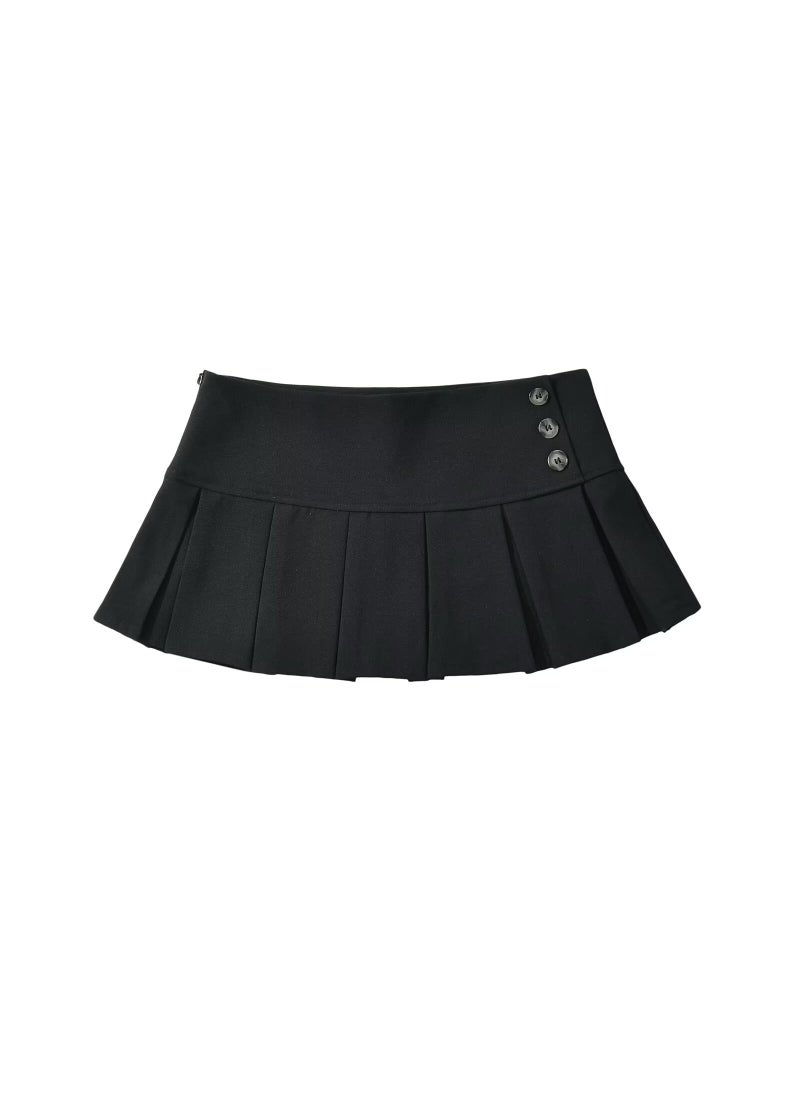 2024 Summer Pleated Mini Skirt Solid Color black