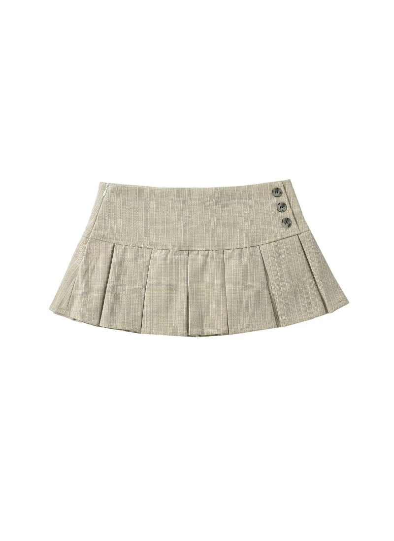 2024 Summer Pleated Mini Skirt Solid Color DD76-24074