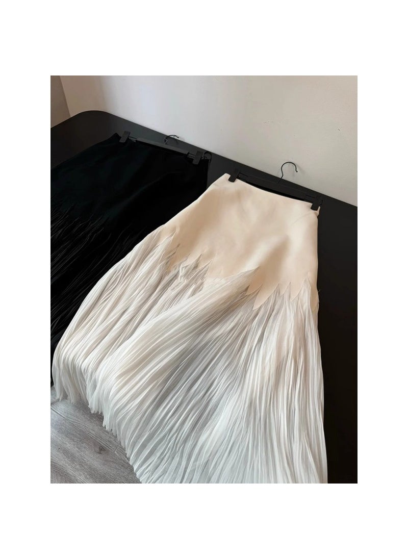 2024 Summer Pleated Tulle Skirt for Petite Women Off-white