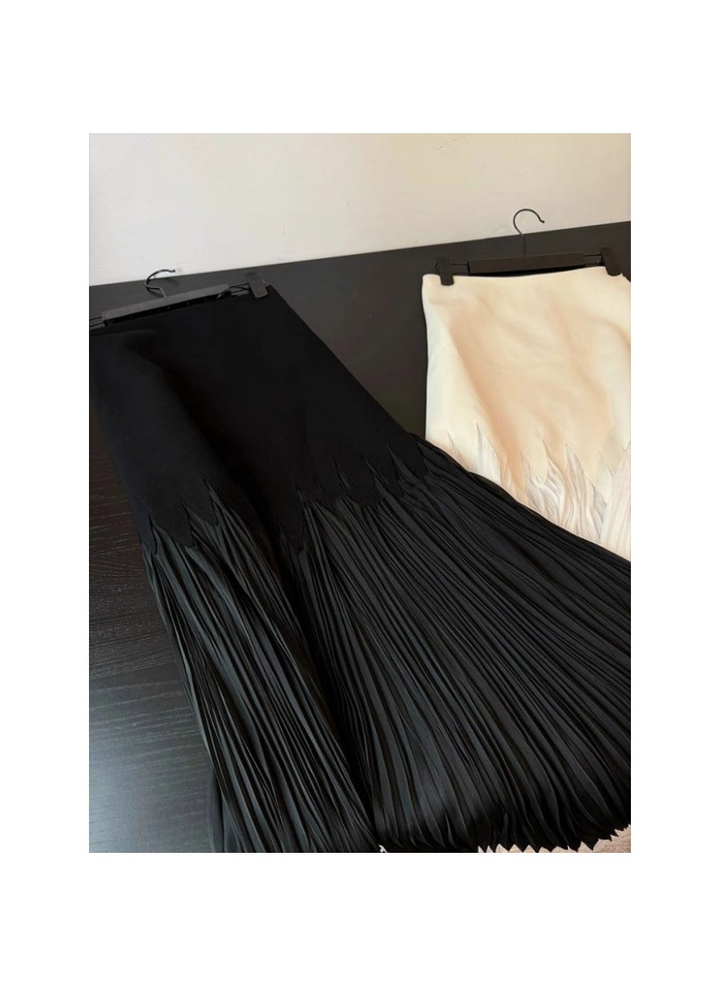 2024 Summer Pleated Tulle Skirt for Petite Women Black