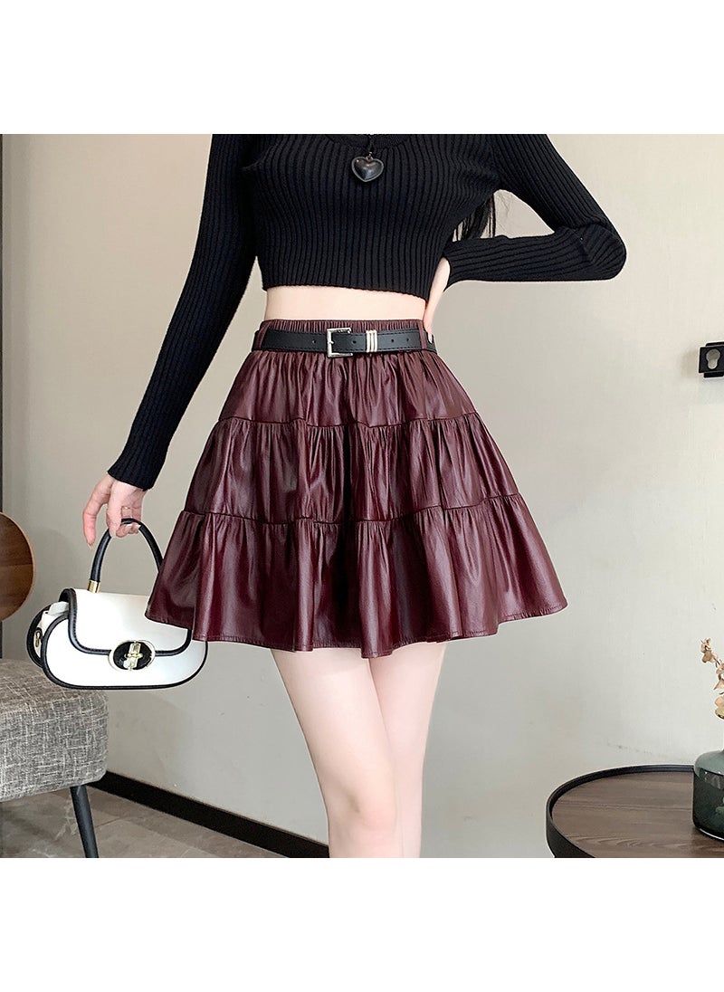 Korean PU Leather Patchwork Skirt Red