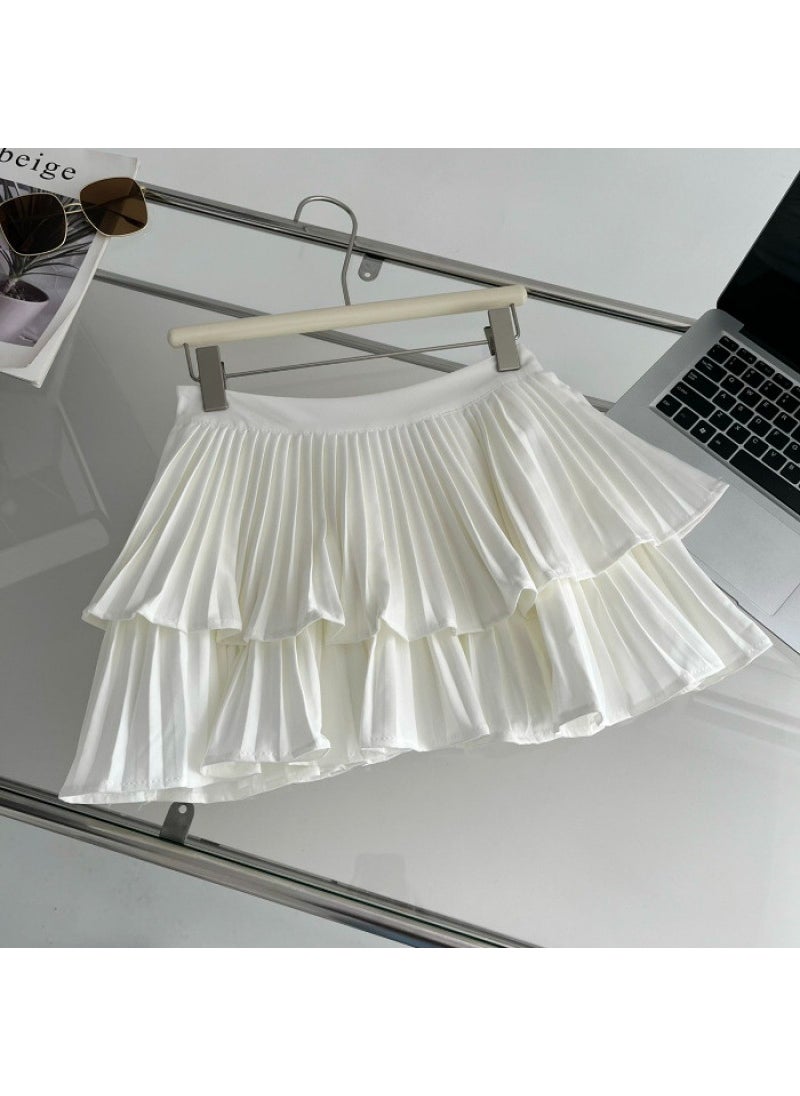 Korean Pleated Ruffle Skirt High Waist A-Line White