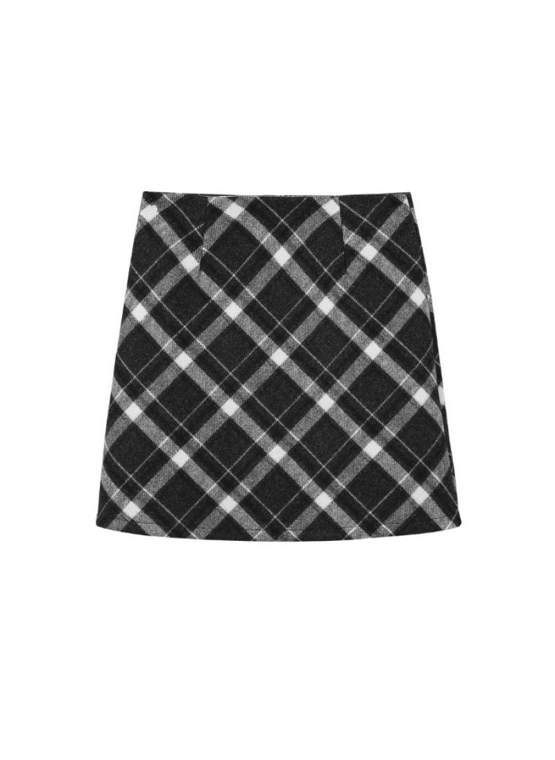 2024 Plaid A-Line Wool Mini Skirt for Women Gray