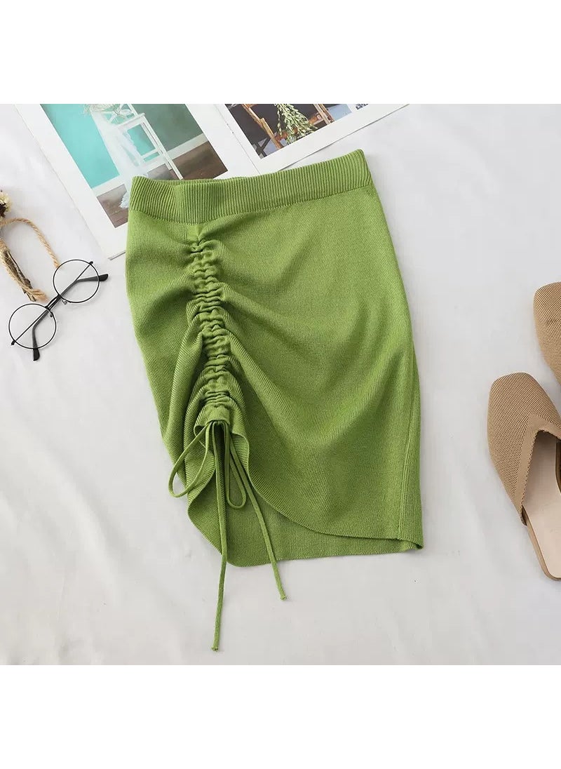 Summer Drawstring Ruched Slim-Fit Mini Skirt Green