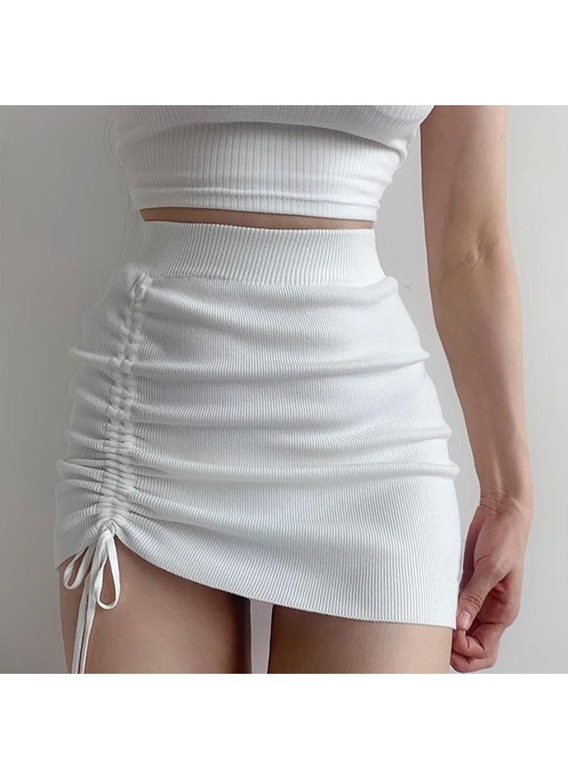 Summer Drawstring Ruched Slim-Fit Mini Skirt White