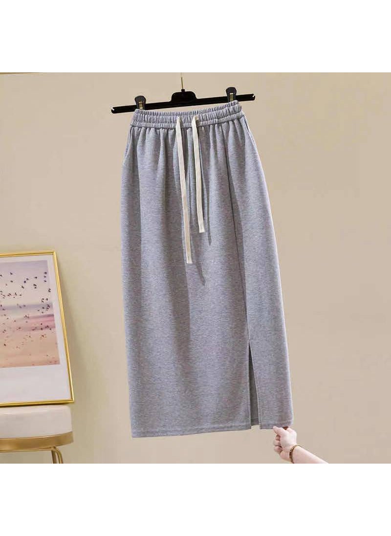 2024 Spring Autumn High-Waist Casual Midi Skirt for Petite Women Gray