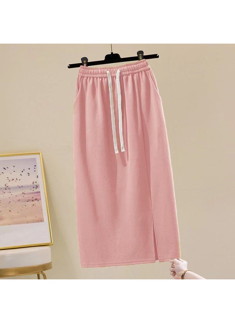 2024 Spring Autumn High-Waist Casual Midi Skirt for Petite Women Pink