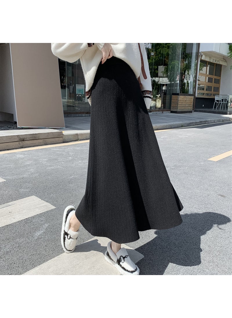 2024 Womens Autumn Knit Skirt High Waist Slimming A-Line 9001 black a-line skirt