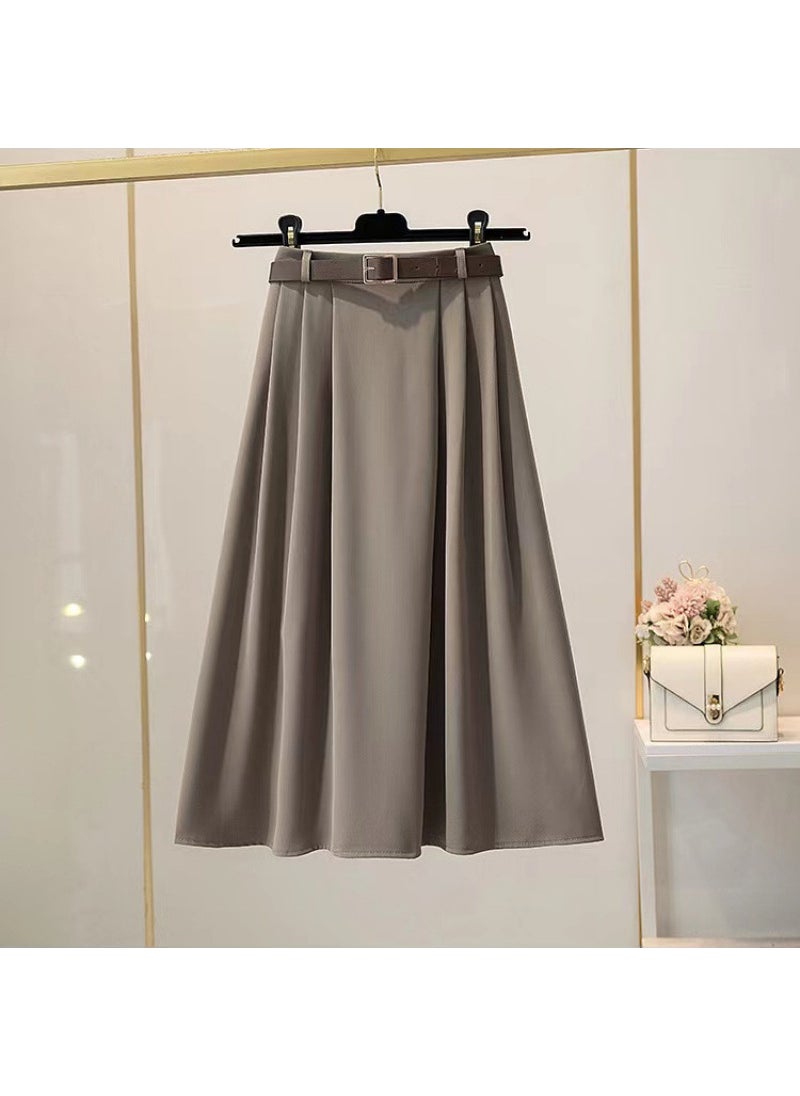 2024 Spring Autumn A-Line Skirt with Belt Light khaki comes with belt