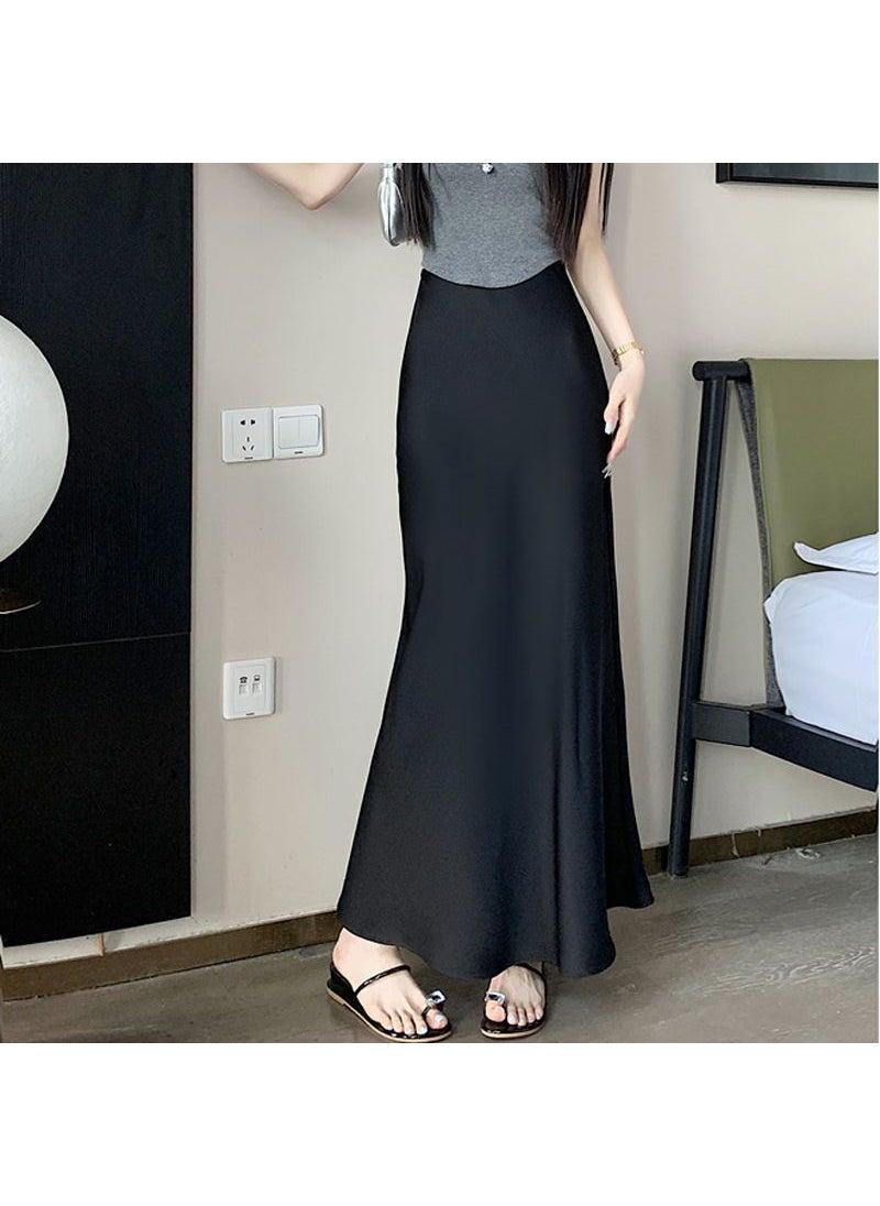 Elegant High Waist Midi Skirt Autumn A-line Black