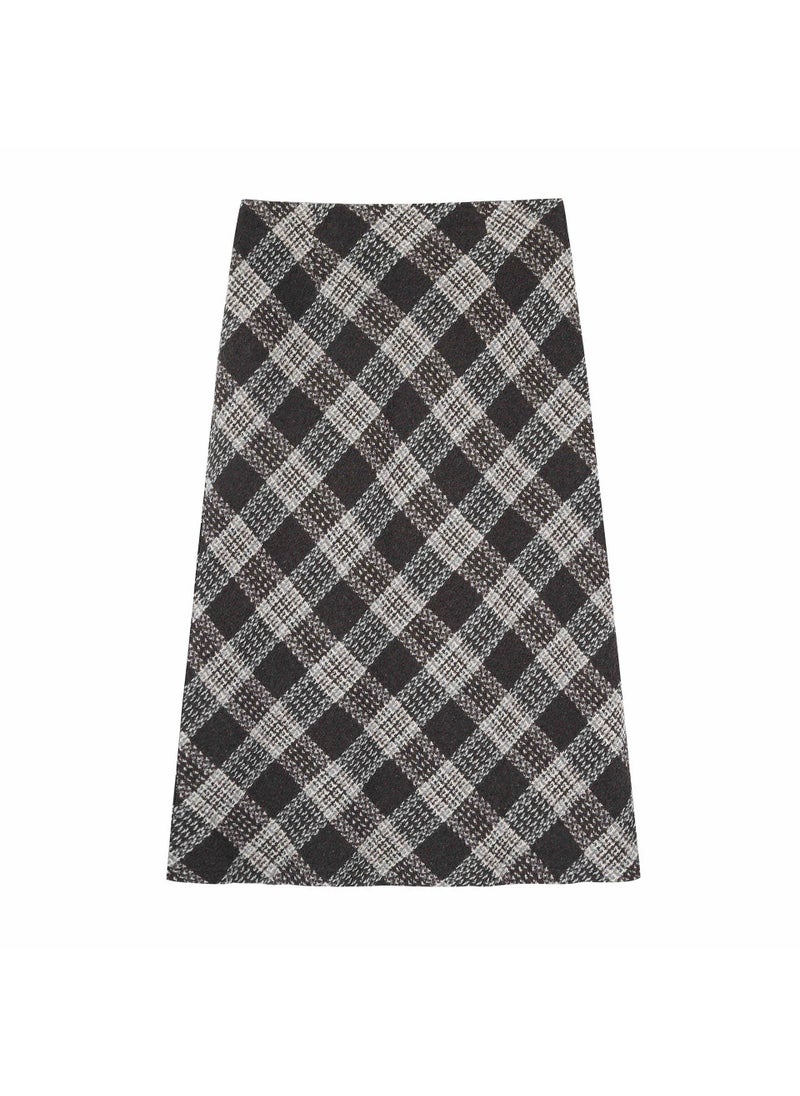 High Waist Contrast Plaid A-Line Plus Size Skirt Dark coffee grid