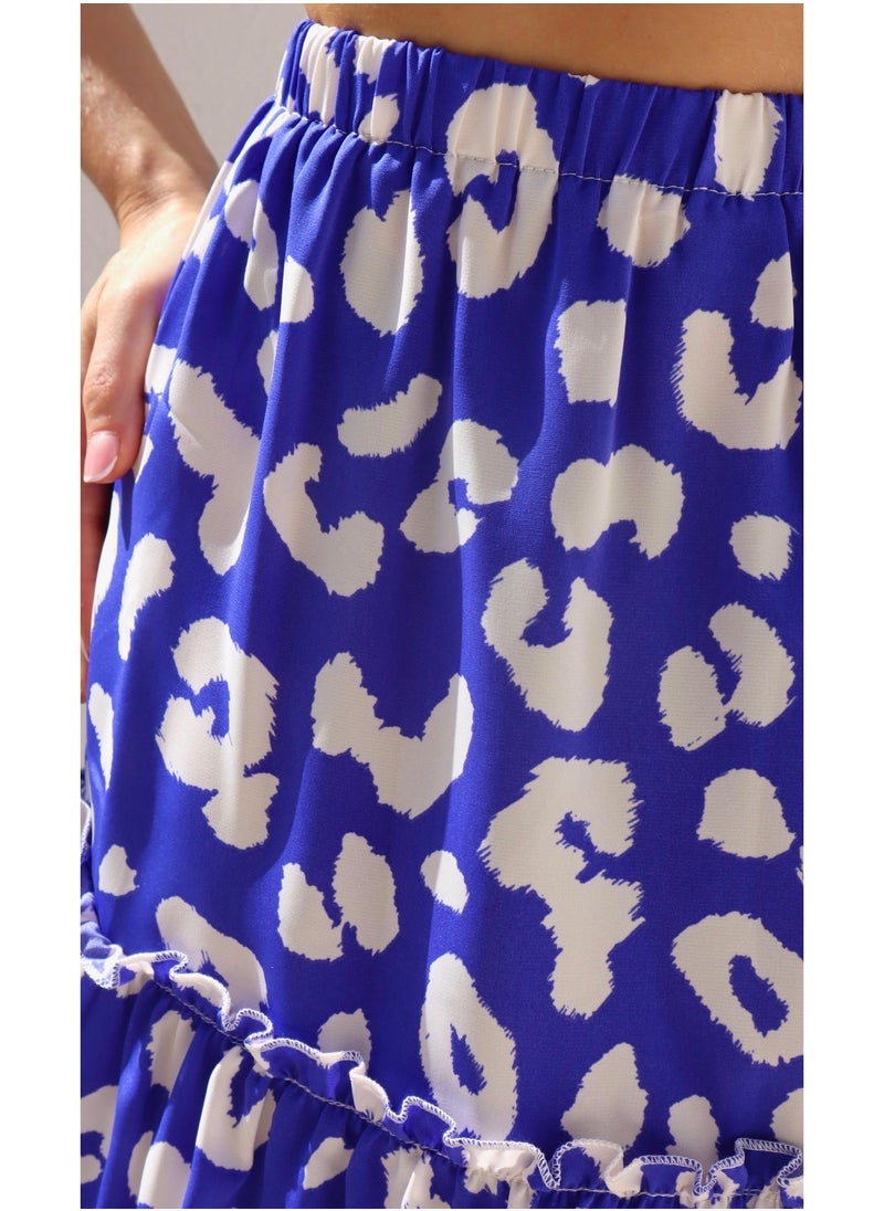 Aria Bold Leopard Print Mini Skirt - Royal Blue