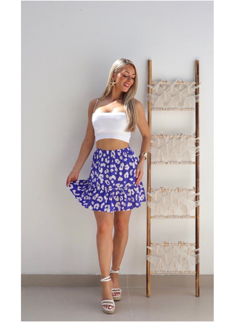 Aria Bold Leopard Print Mini Skirt - Royal Blue