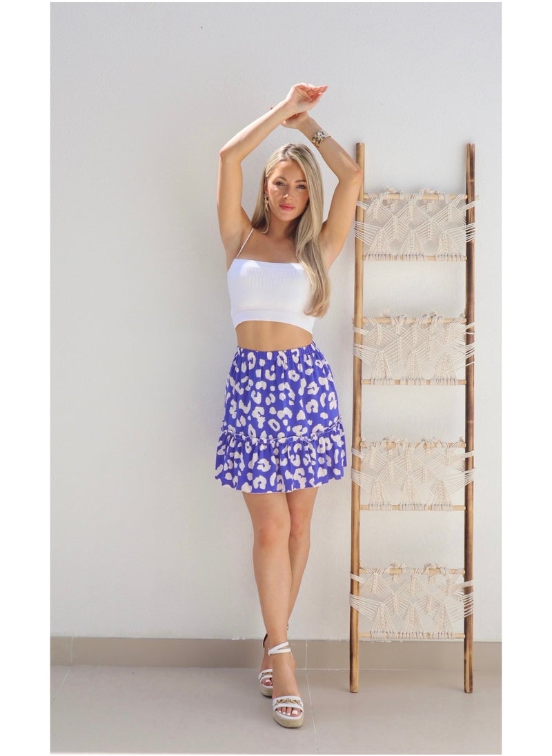 Aria Bold Leopard Print Mini Skirt - Royal Blue