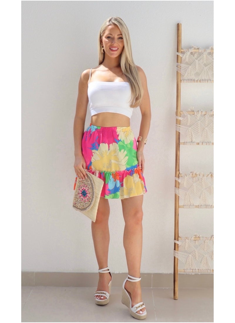 Aria Tropical Print Mini Skirt - Multi