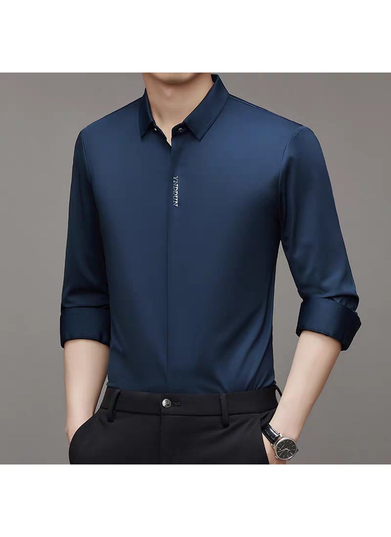 Flex-Fit Seamless Long Sleeve Mens Shirt Dark blue