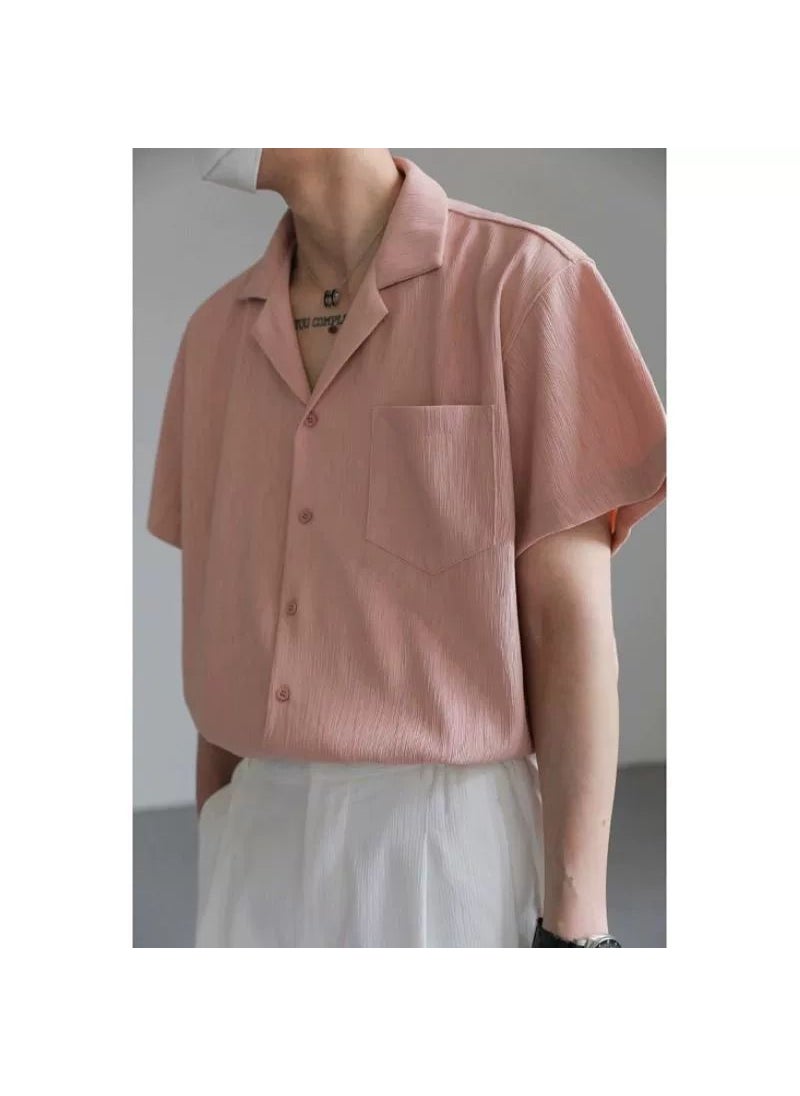 Chic Loose Cuban Collar Short Sleeve Shirt pink