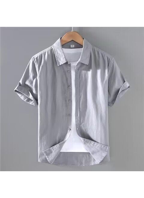 Breathable Linen Mens Short Sleeve Shirt ☺☺Only 2 pieces left in gray)☺☺ cotton and linen lapel