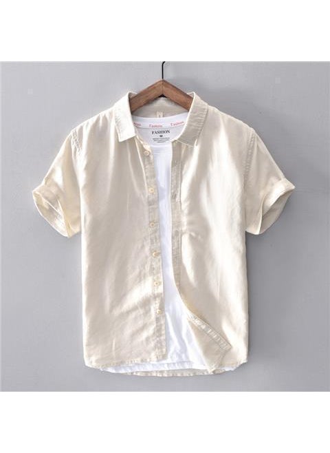 Breathable Linen Mens Short Sleeve Shirt ☺☺Khaki only 5 pieces left)☺☺ cotton and linen lapel