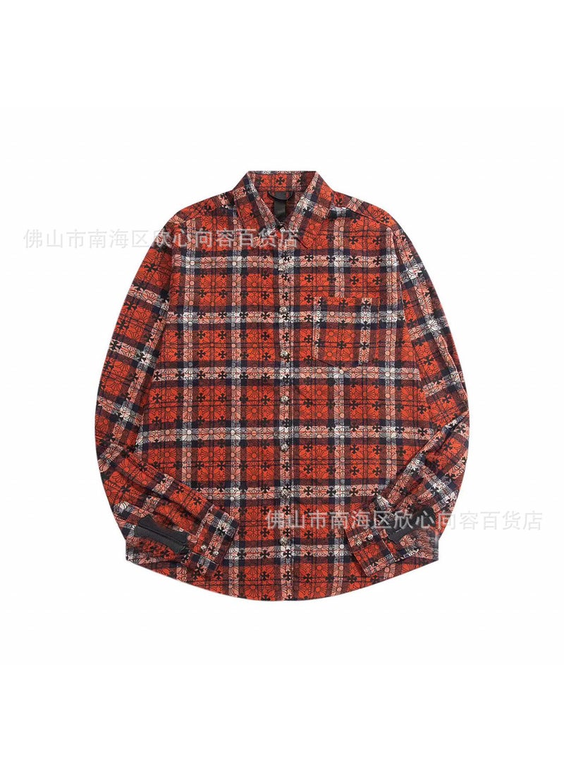 Unisex Metal Grid Cross Print Shirt Red