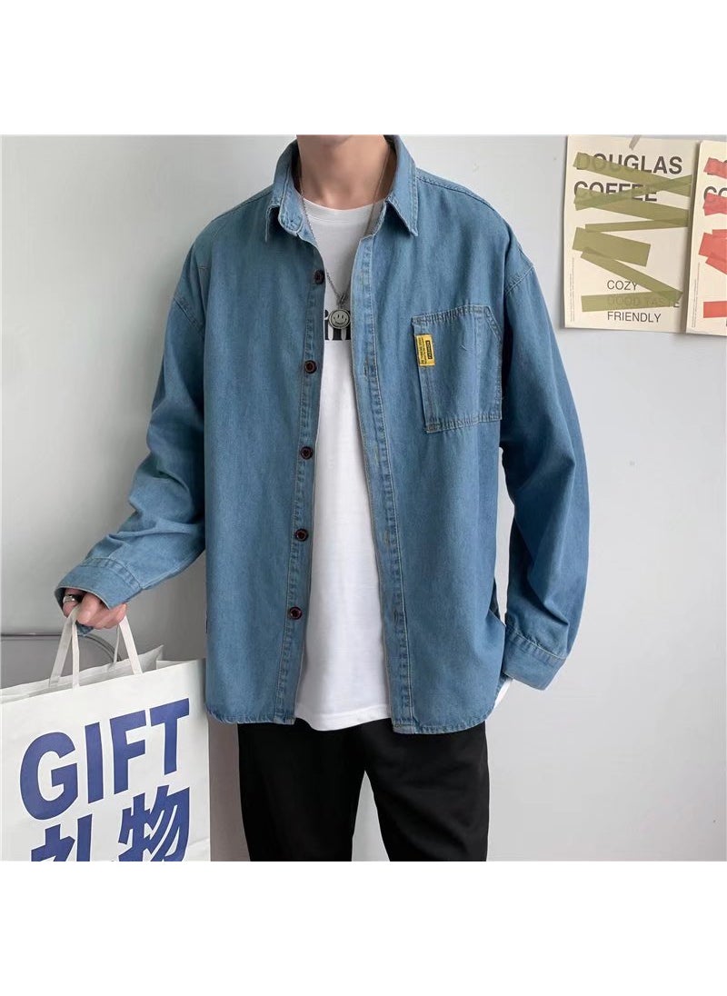 Korean Fashion Loose Denim Shirt Men Casual Jacket blue